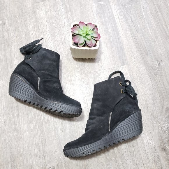 Fly London Yellow Yama Black Suede Booties Sz 9.5 - Picture 7 of 10